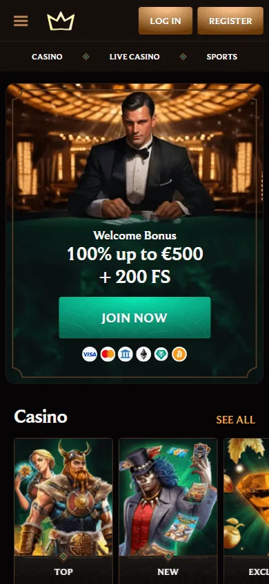 Crownplay Casino home interface on a mobile screen